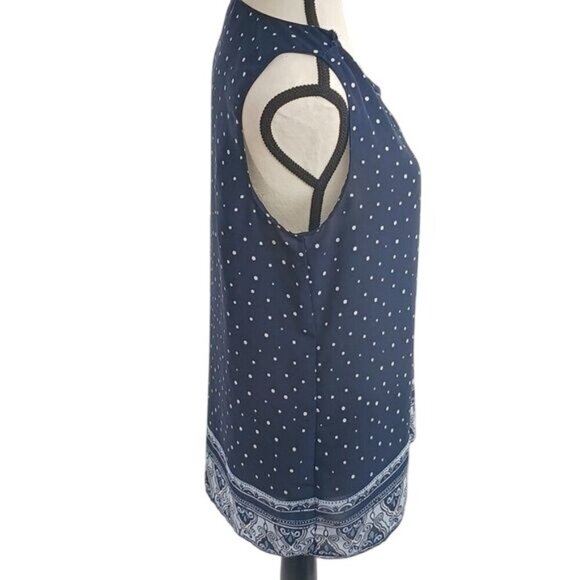 Loft Blouse Blue Polka Dot Sleeveless Semi Sheer Flowy Womens Size M - Picture 5 of 8
